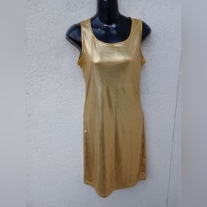 Esta Couture Gold Wet Look Leatherette Party Dress Mini Holiday Festive Clubbing
